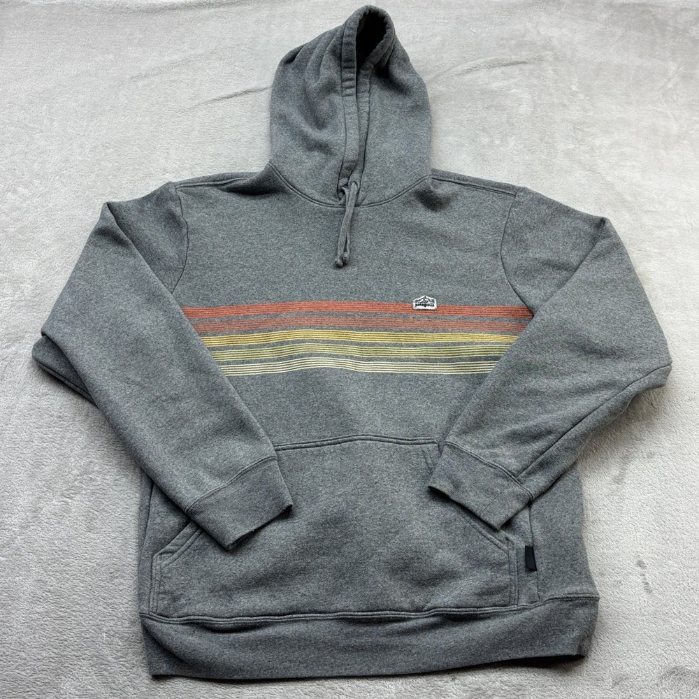 Patagonia Uprisal Hoody Mens Medium Grey Striped Graphic Pullover Sweatshirt